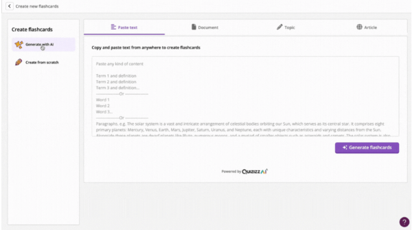 Chọn Generate with AI > Paste text
