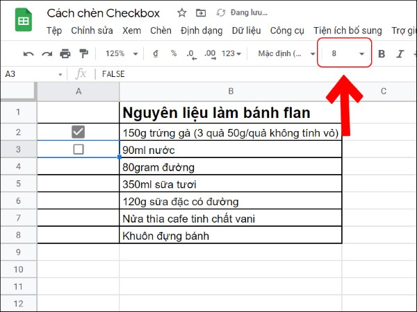 Ô trống chuyển thành checkbox để tick chọn