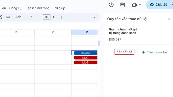 Nhấn Xóa tất cả