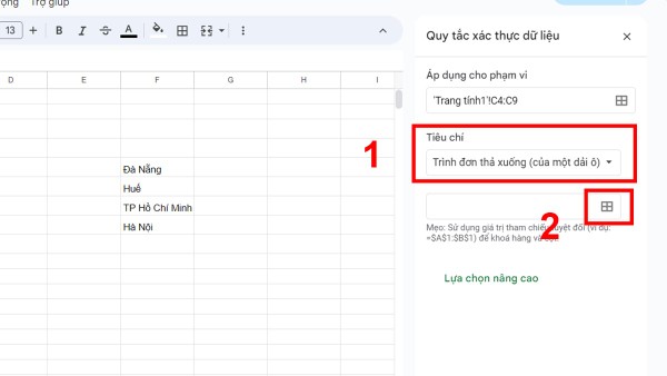 Chọn Trình đơn thả xuống