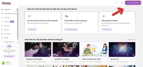 Chọn TẠO NỘI DUNG MỚI 