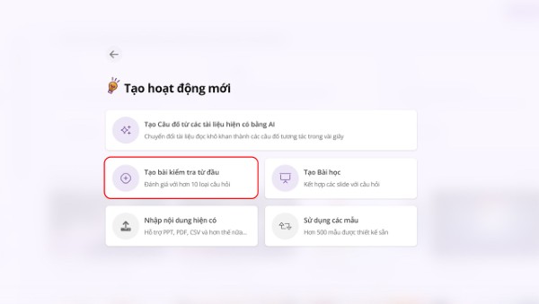 Nhấn Tạo bài kiểm tra từ đầu