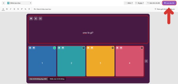 Nhấn Lưu câu hỏi