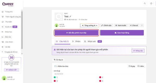Chọn Bắt đầu phiên trực tiếp