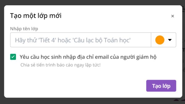 Nhập tên lớp học → Nhấn Tạo lớp