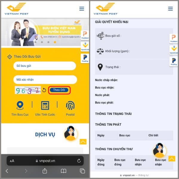 Truy cập website Bưu điện Việt Nam