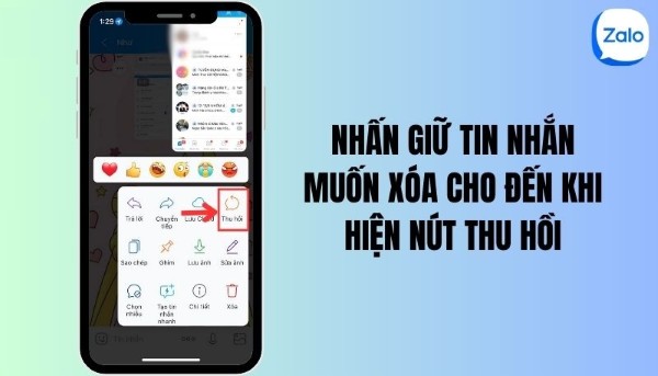 Nhấn giữ vào tin nhắn → Chọn Thu hồi