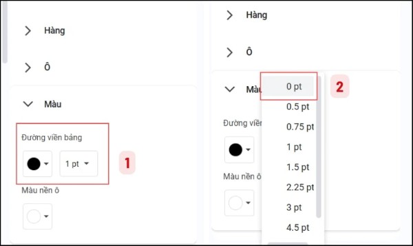  Điều chỉnh Độ rộng đường viền từ 1 pt xuống 0 pt