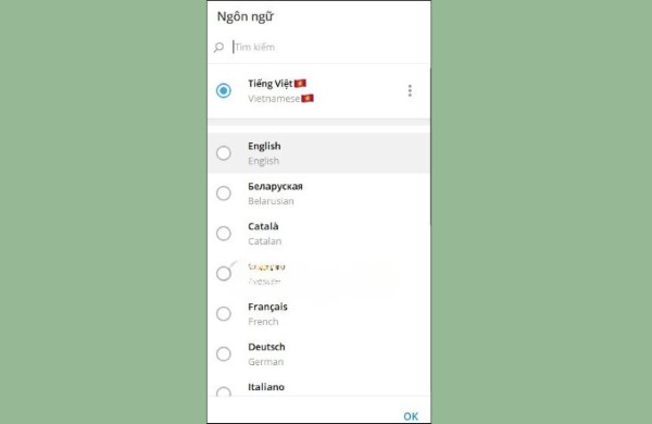 Tiếng Việt hiển thị như ngôn ngữ mặc định