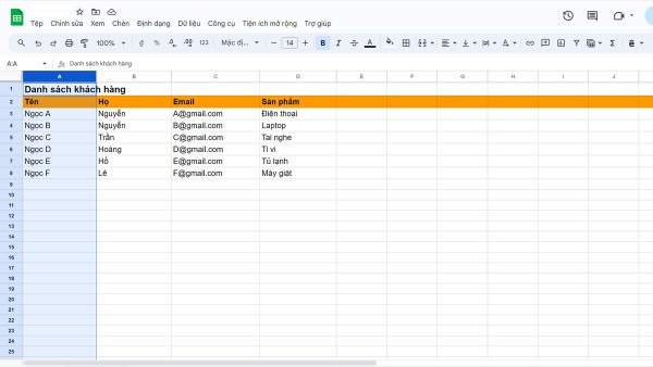 Nhấn vào tiêu đề để chọn cột muốn cố định 