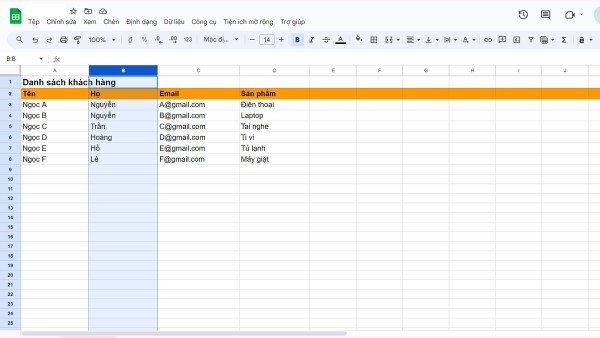 Chọn cột ngoài cùng bên phải muốn cố định tới