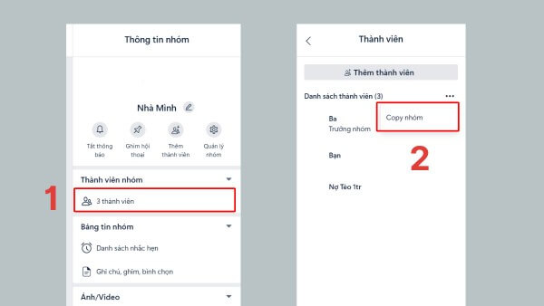 Nhấn vào dấu ba chấm → Copy nhóm
