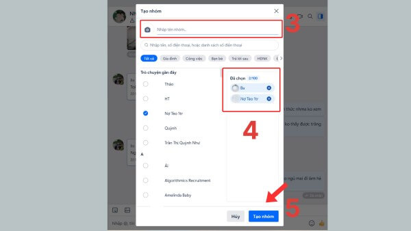 Chọn thành viên cần thêm → nhấn Tạo nhóm mới