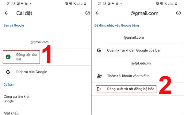 Chọn Đăng xuất và tắt đồng bộ hoá