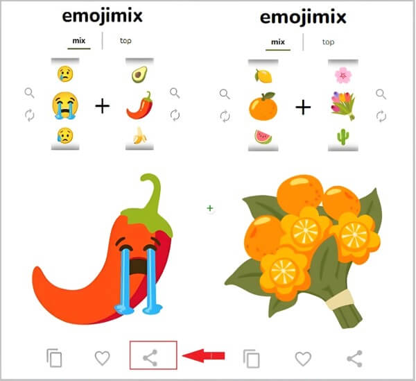 Tính năng chia sẻ emojimix tiện lợi 