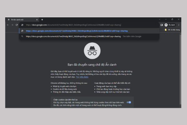 Mở Google Docs ở chế độ cửa sổ ẩn danh