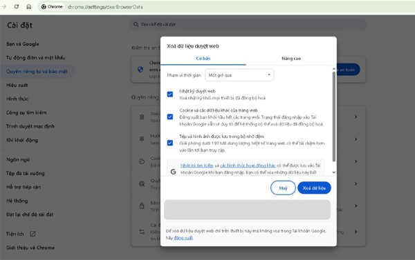 Chọn Quyền riêng tư → Xóa dữ liệu duyệt web