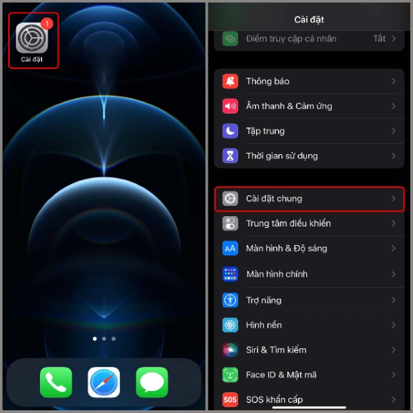 Chọn Cài đặt chung
