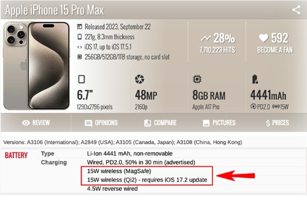 Mở mục Specifications > kéo xuống phần Battery