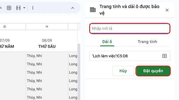 Nhập mô tả cho dải ô muốn bảo vệ