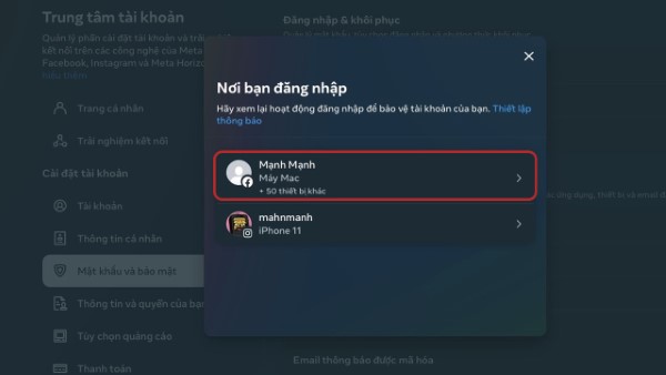 Chọn Tài khoản của bạn