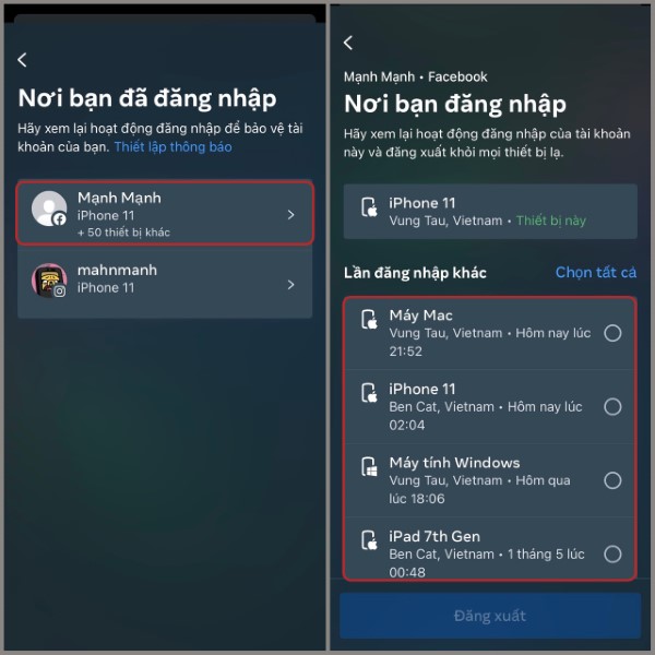 Chọn Tài khoản để xem chi tiết