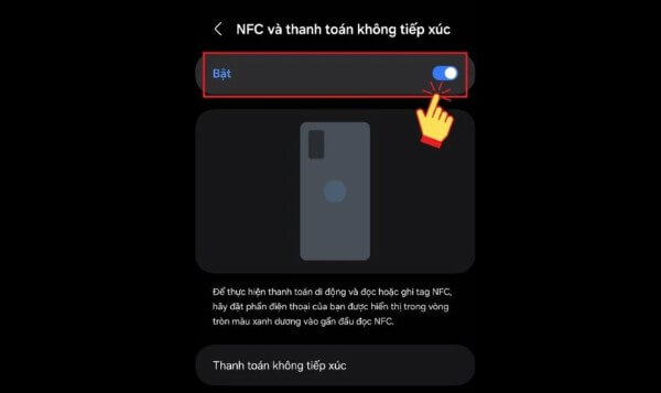Gạt thanh công tắc sang trái/phải để bật hoặc tắt NFC