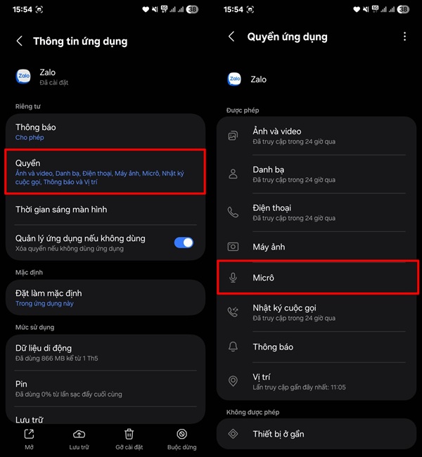 Kiểm tra quyền truy cập Micro