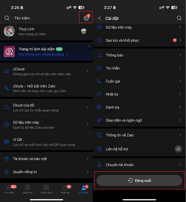 Đăng nhập lại tài khoản Zalo