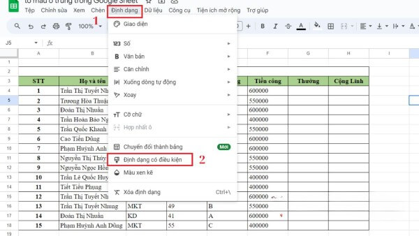 Chọn Format → chọn Conditional formatting