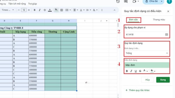Nhập hoặc bôi đen dải ô muốn áp dụng quy tắc