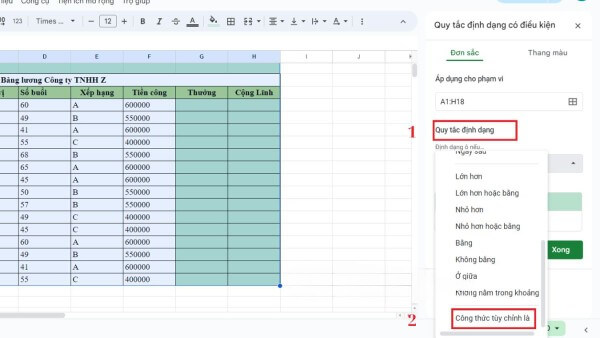 Chọn Custom formula is