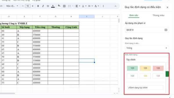 Tùy chọn màu nền, kiểu chữ hoặc viền
