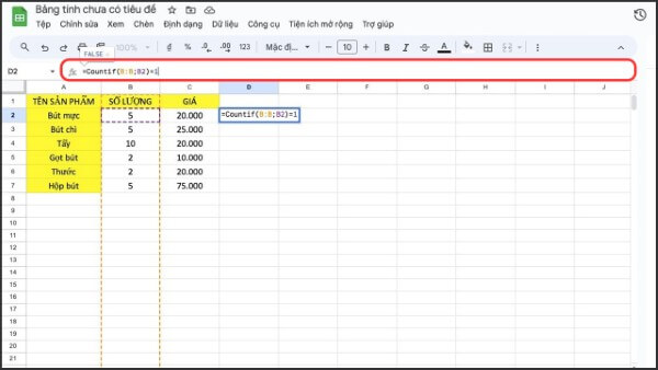 Nhập công thức tô màu phân biệt dữ liệu độc nhất