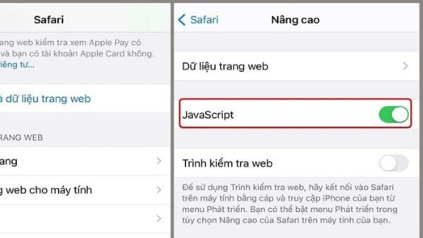Kích hoạt mục JavaScript