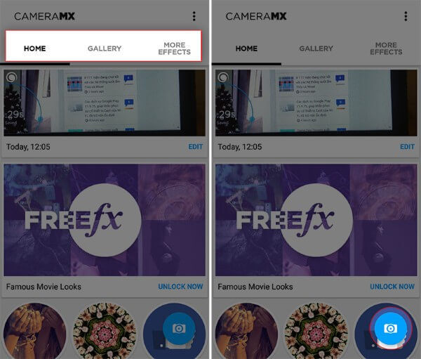 Làm quen giao diện chính của ứng dụng Camera MX