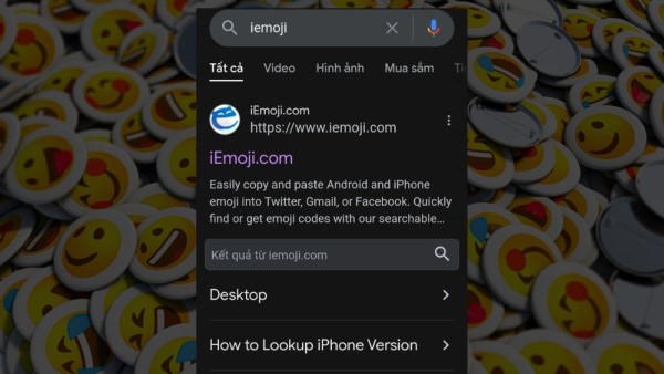 Tìm kiếm từ khóa iEmoji trên Google