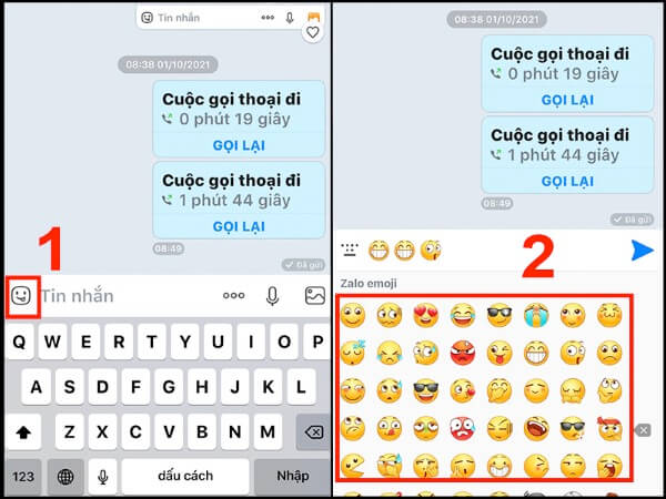 Nhấn biểu tượng mặt cười trên Zalo
