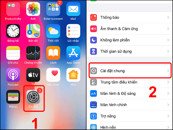Mở Cài đặt > Chọn Cài đặt chung