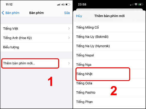 Chọn Thêm bàn phím mới... > chọn Tiếng Nhật
