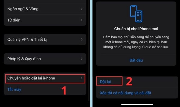 Chọn Chuyển hoặc đặt lại iPhone > chọn Đặt lại