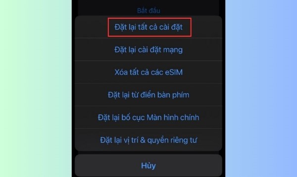 Chọn Đặt lại tất cả cài đặt 