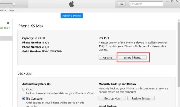 Nhấn Restore iPhone