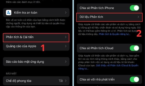 Chọn Phân tích & Cải tiến → chọn Dữ liệu Phân tích