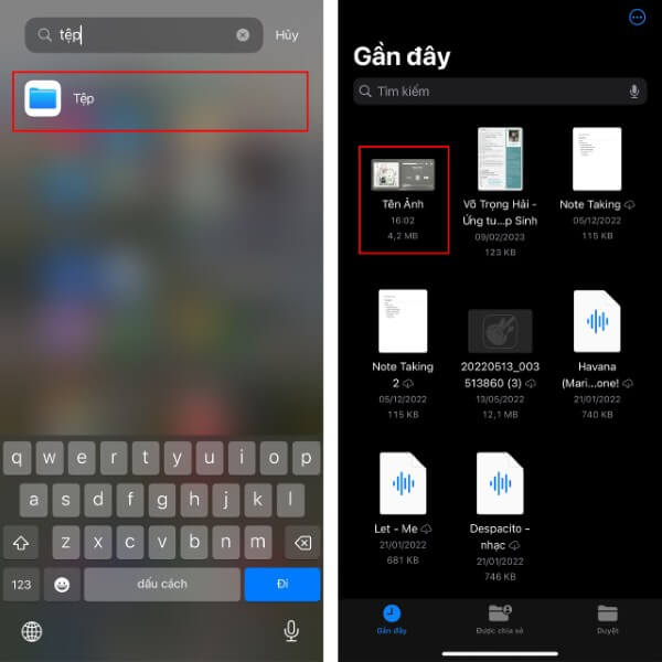 Mở Tệp (Files) để kiểm tra tên ảnh mới hiển thị