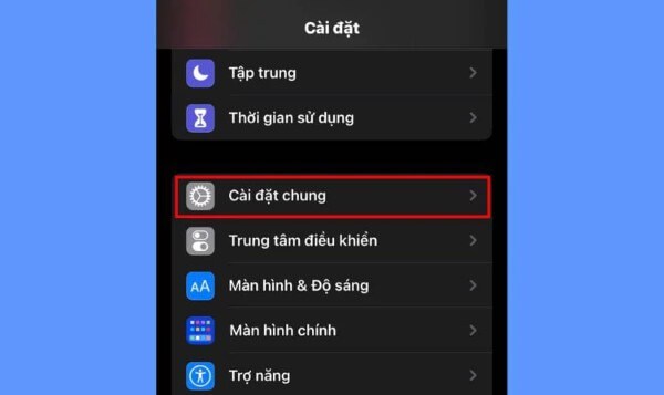 Chọn Cài đặt chung