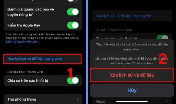 Chọn Xóa lịch sử và dữ liệu trang web