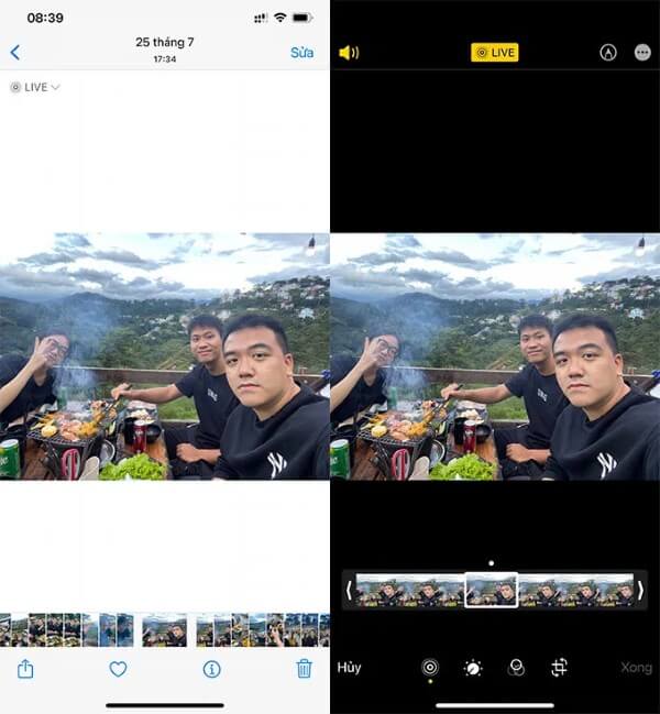 Nhấn vào biểu tượng Live