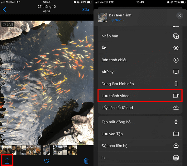 Chọn Lưu thành video