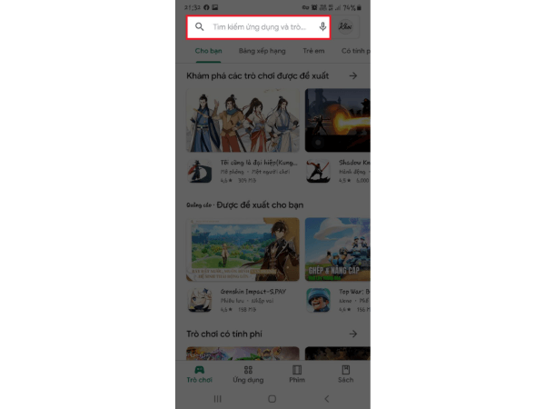 Nhấn vào biểu tượng tìm kiếm 